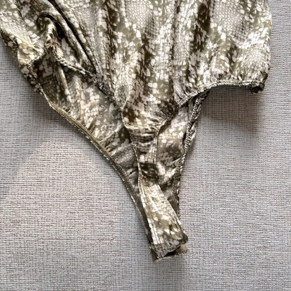 NEW Free People Night Out green Snake Skin print strappy thong Bodysuit
